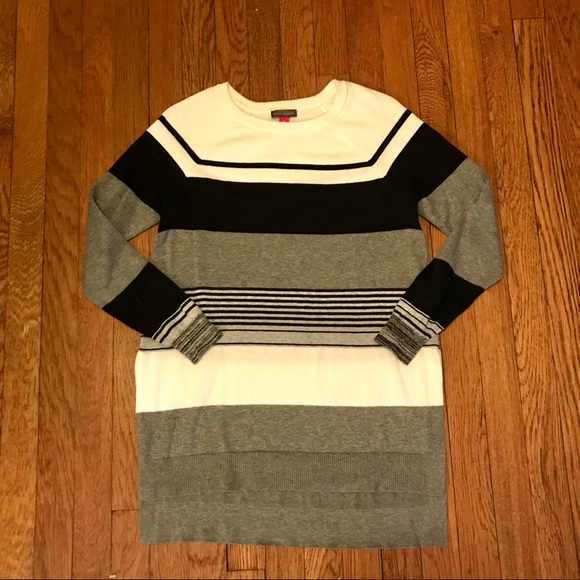 NWOT {VINCE CAMUTO} Tunic Sweater in Black, White & Grey Stripe • Size XS - Picture 5 of 9